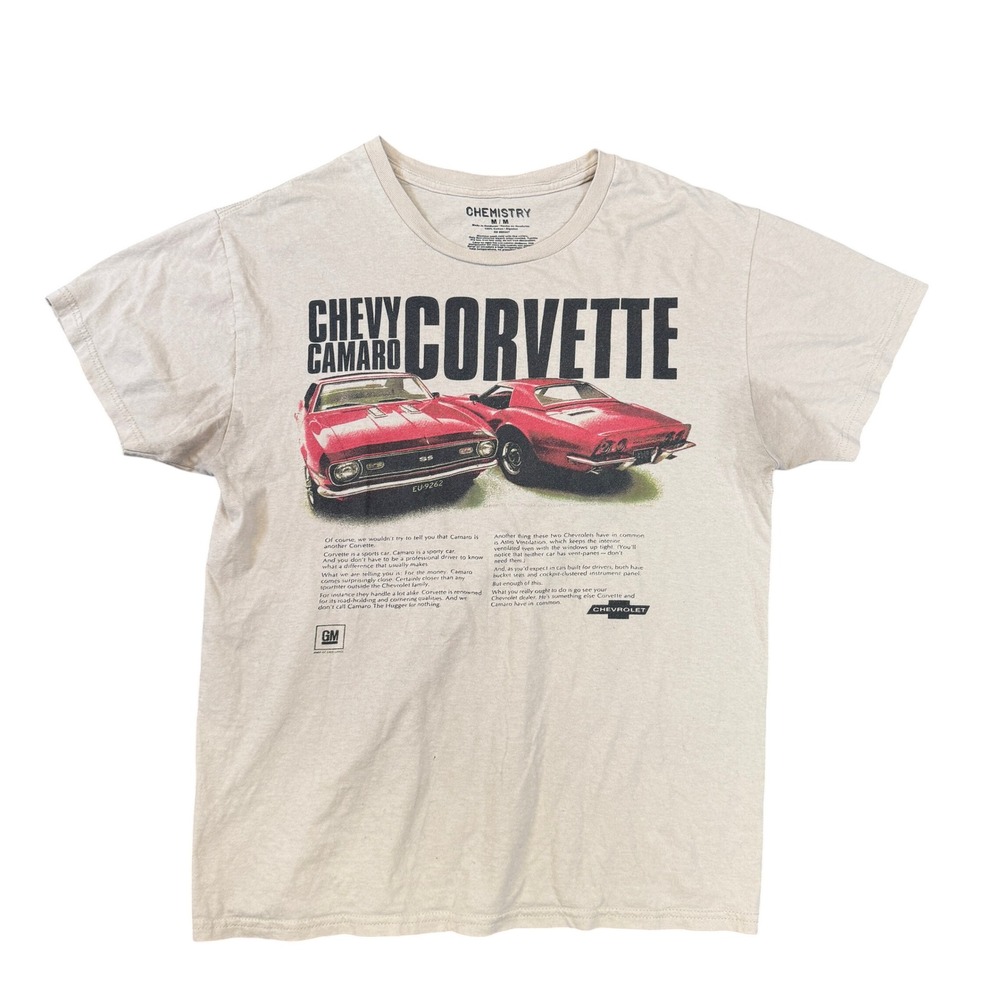 Chemistry Chevy Camaro Corvette Graphic T-Shirt Tan Mens Medium GM Licensed Tee